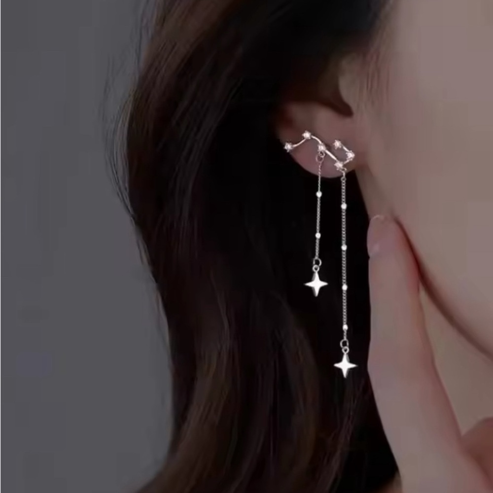 925 Sterling Silver Big & Little Dipper Constellation Star Stud Dangle Earrings - Picture 5 of 10